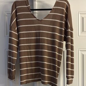 BiBi Brown and White Striped Long Sleeve Top